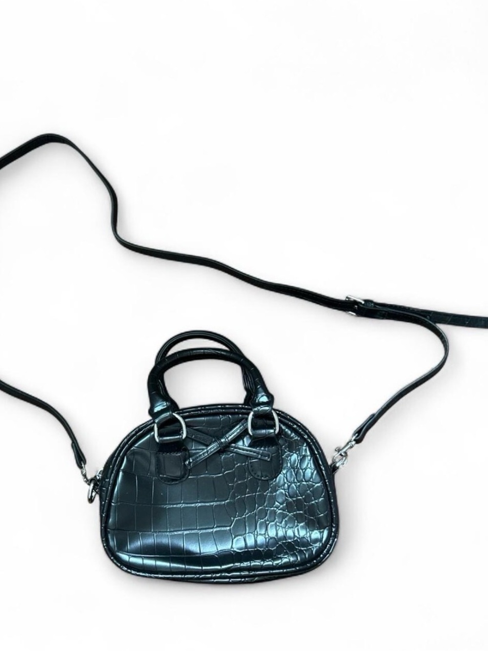 Urban Outfitters Black Croc-Embossed Mini Dome Bag - Picture 3 of 4